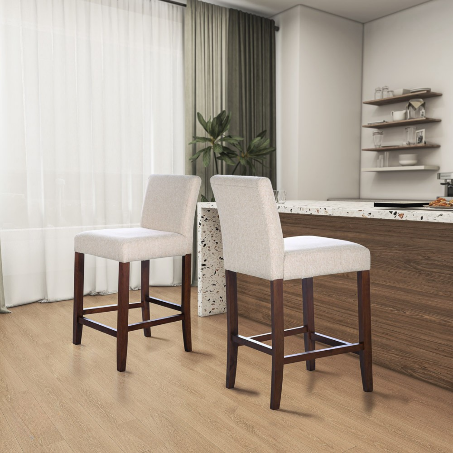 Dylan Beige Fabric Counter Chair Set of 2