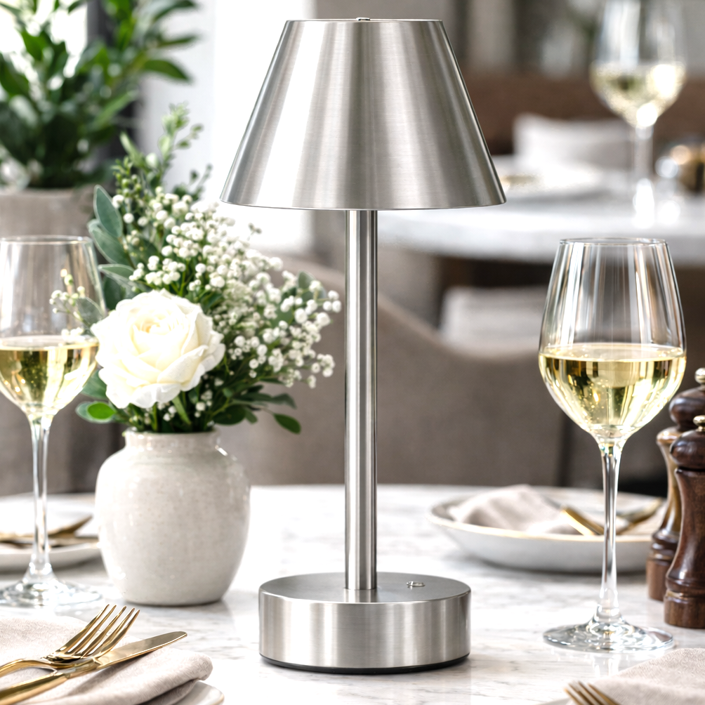 Elegance Brushed Nickel Rechargeable LED Table Lamp