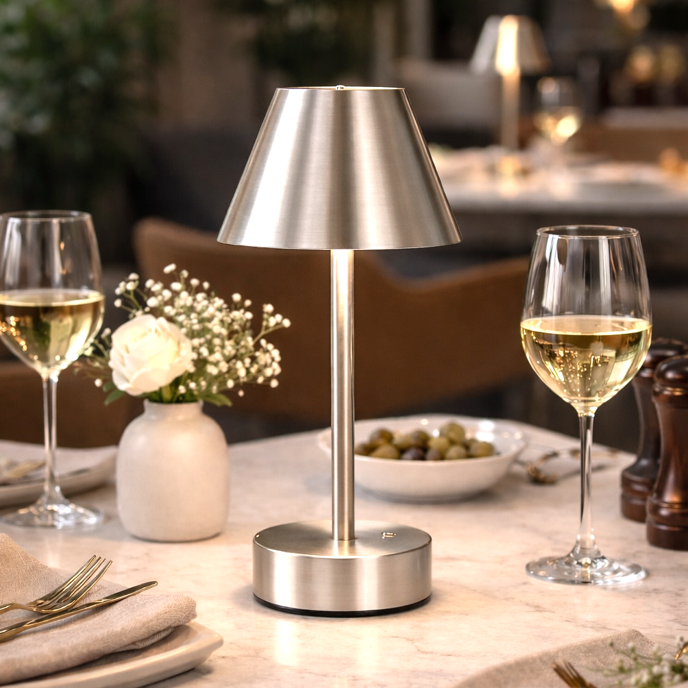 Elegance Brushed Nickel Rechargeable LED Table Lamp