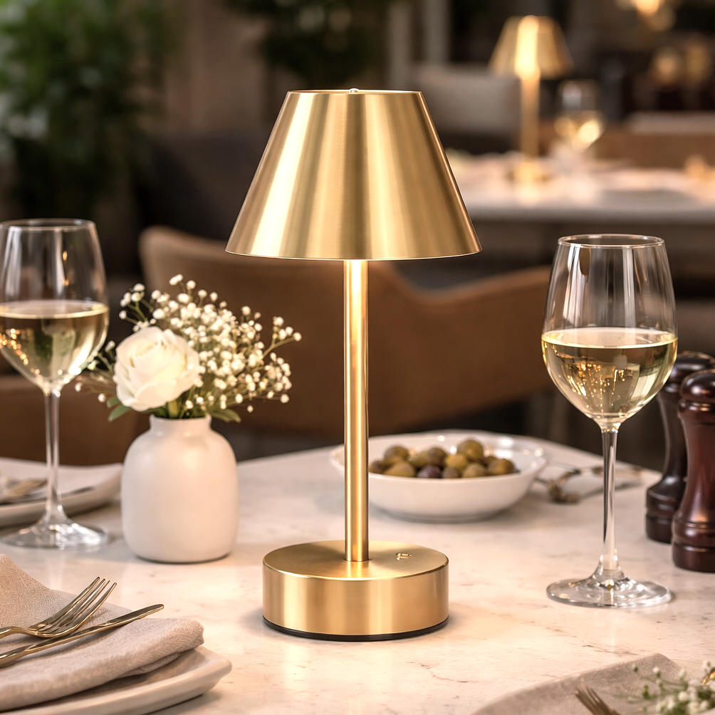 Elegance Rechargeable LED Table Lamp - Plated Brass