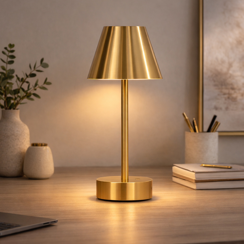 Elegance Rechargeable LED Table Lamp - Plated Brass