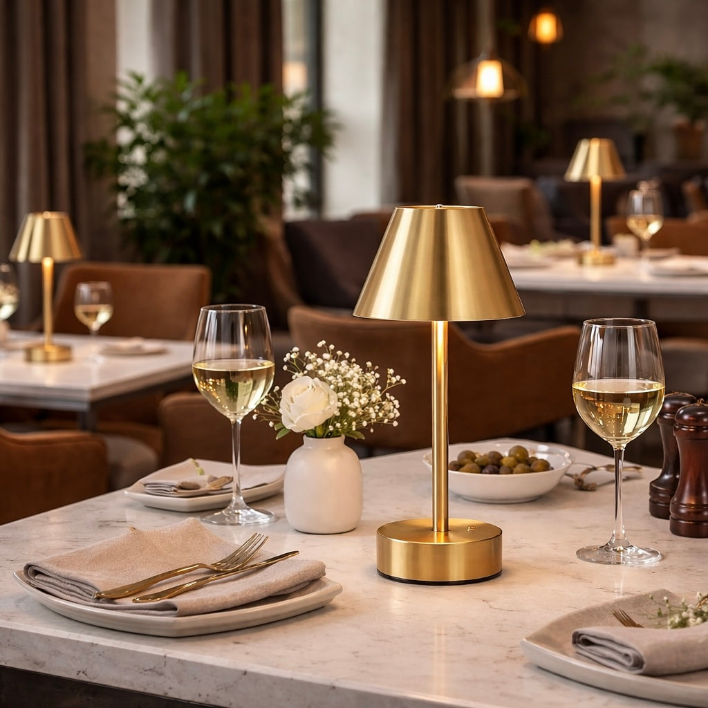Elegance Rechargeable LED Table Lamp - Plated Brass