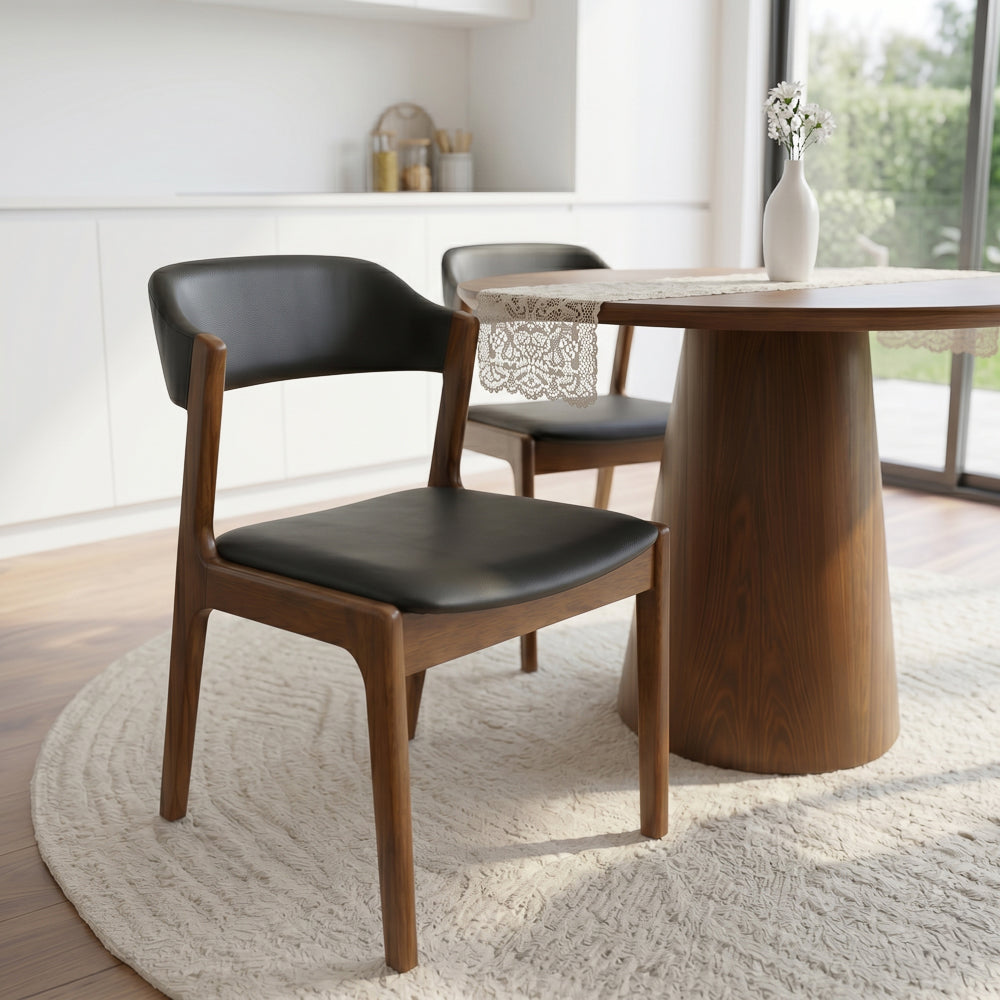 Elsa Black Leather Dining Chair - Set of 2