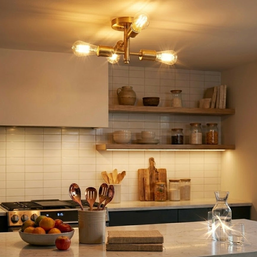 Ephemeral Four Lights Semi Flush Mount Retro Hallway Ceiling Pendant