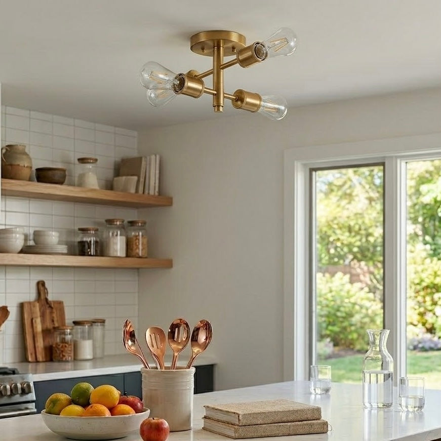 Ephemeral Four Lights Semi Flush Mount Retro Hallway Ceiling Pendant