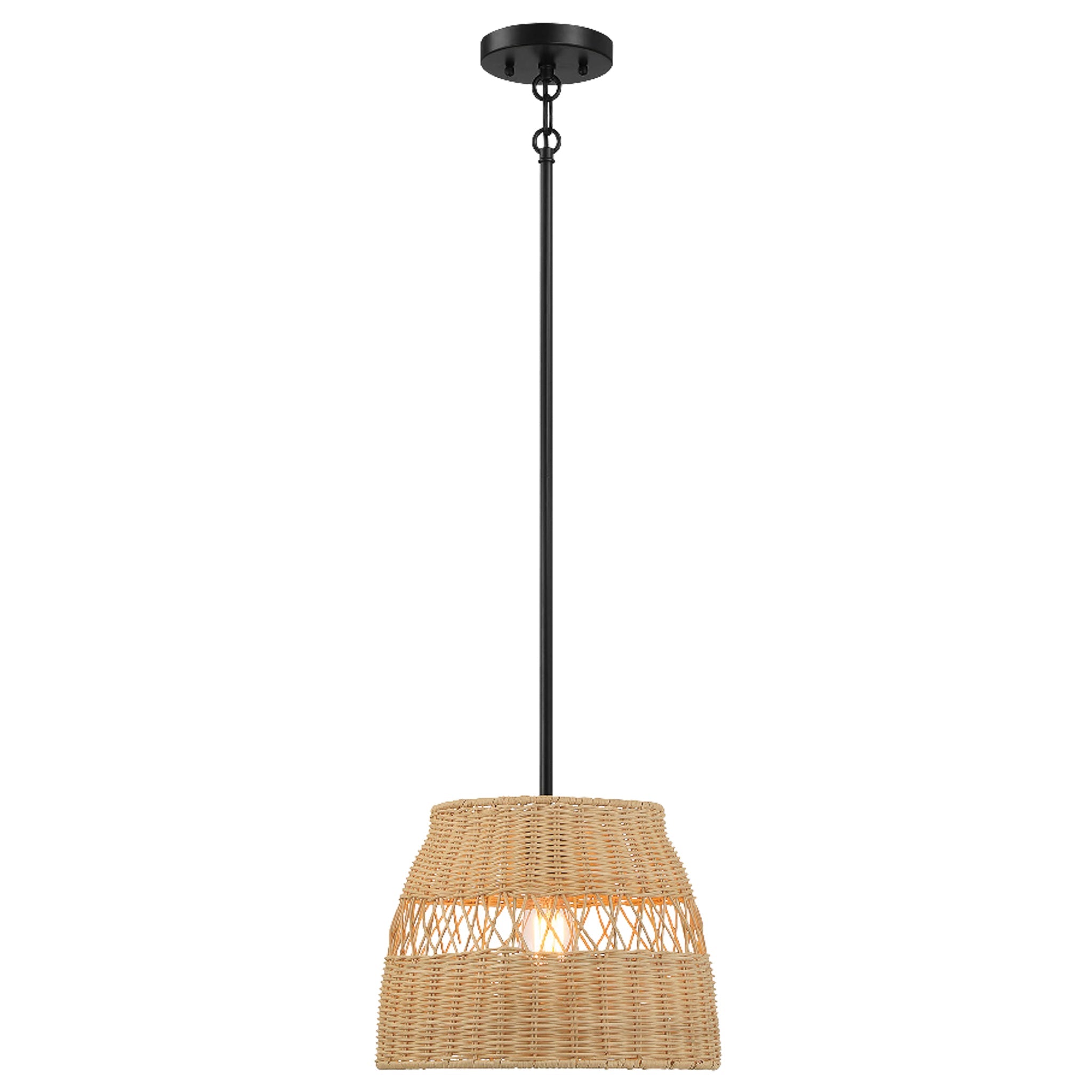 Essence Single Lights Pendant With Rattan Shade Black Metal Finish for Farmhouse Style