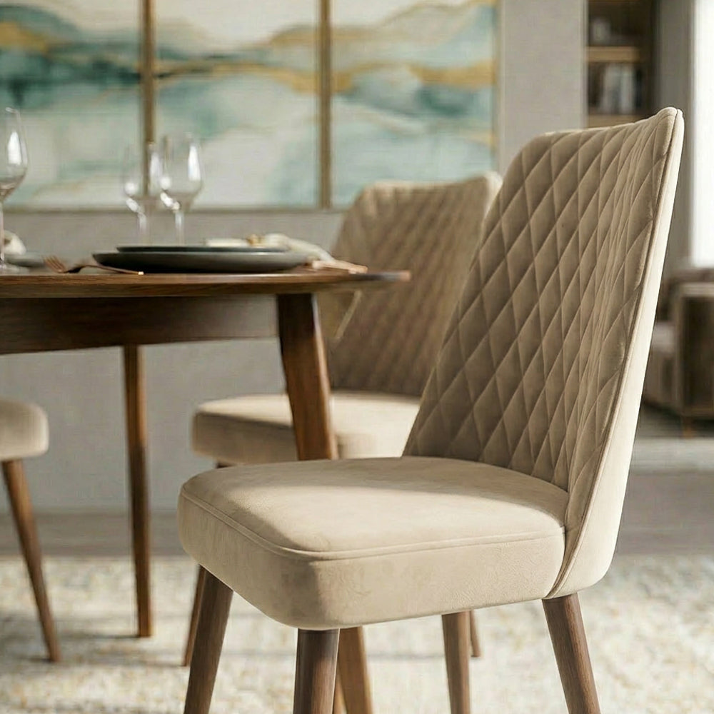 Evette Mid Century Modern Beige Dining Chair - Set of 2