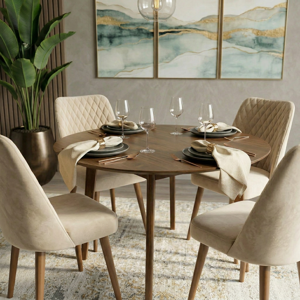Evette Mid Century Modern Beige Dining Chair - Set of 2