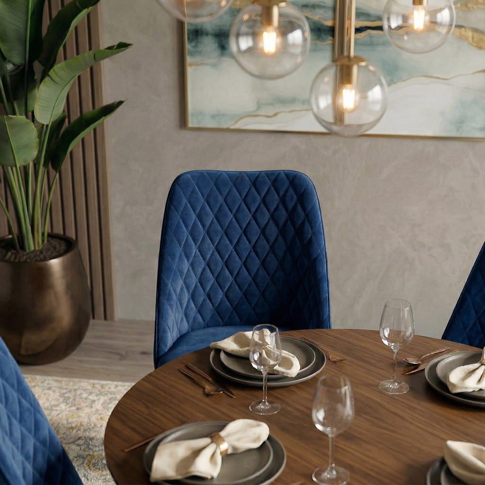 Evette Mid Century Modern Navy Blue Dining Chair - Set of 2