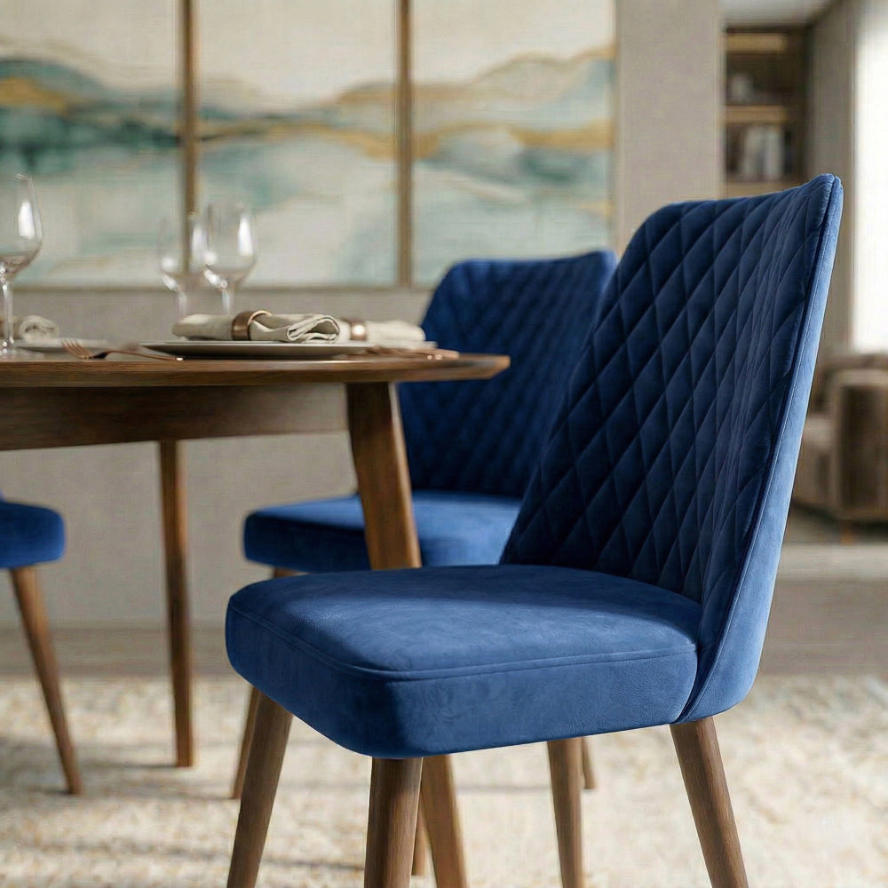 Evette Mid Century Modern Navy Blue Dining Chair - Set of 2