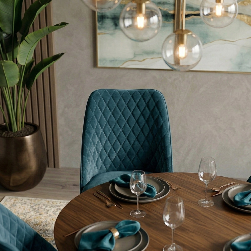 Evette Mid Century Modern Teal Dining Chair - Set of 2