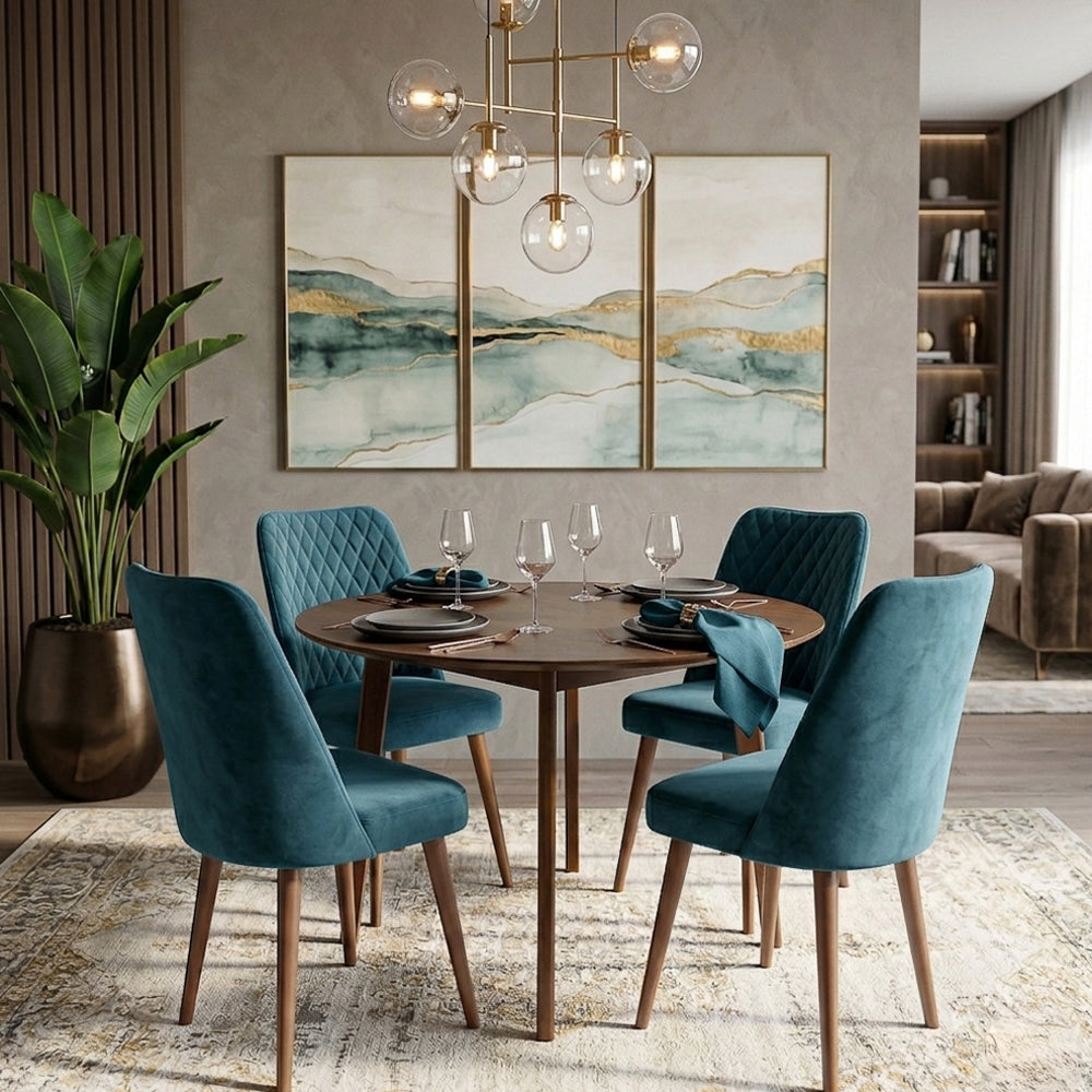 Evette Mid Century Modern Teal Dining Chair - Set of 2
