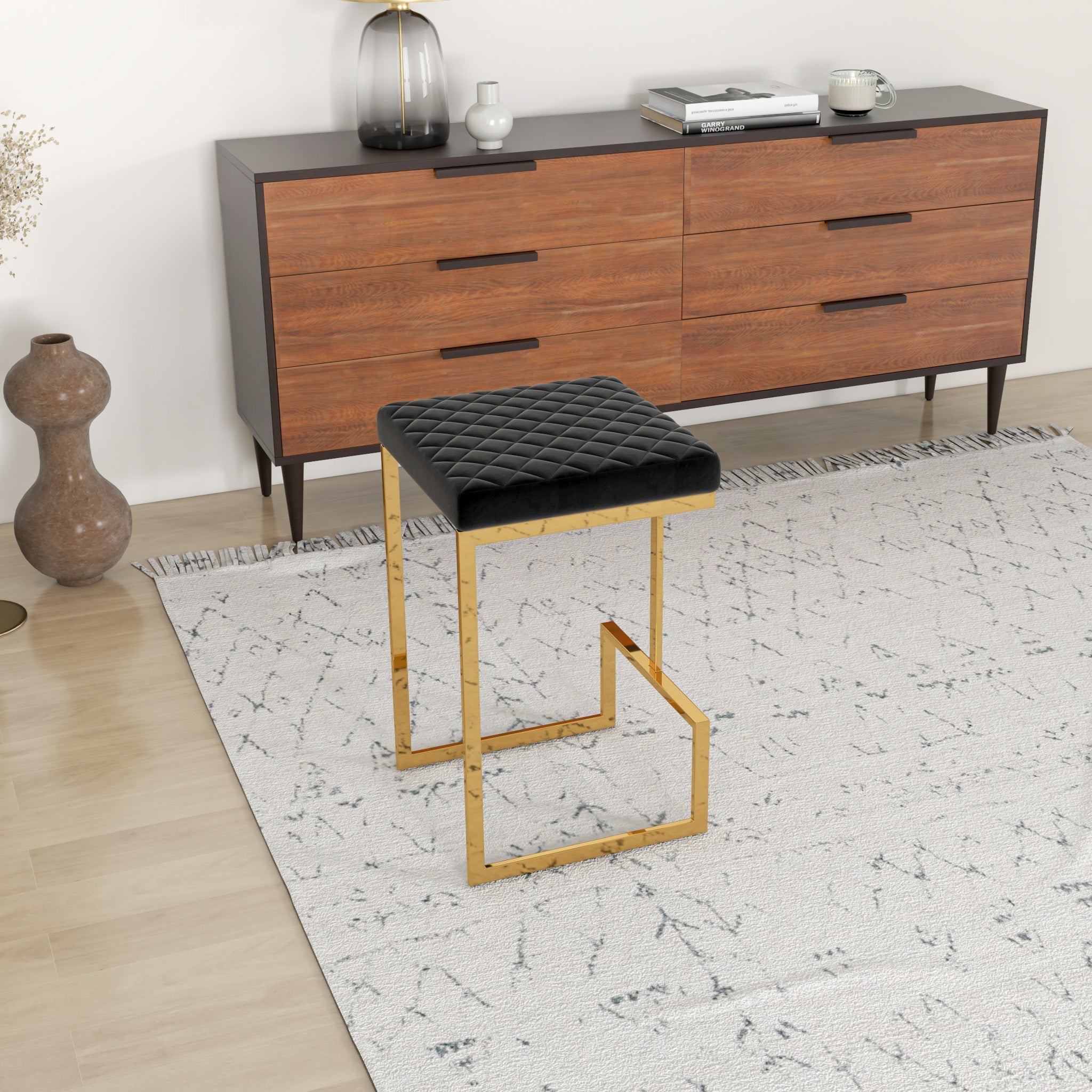 Felicia Black Velvet Counter Stool