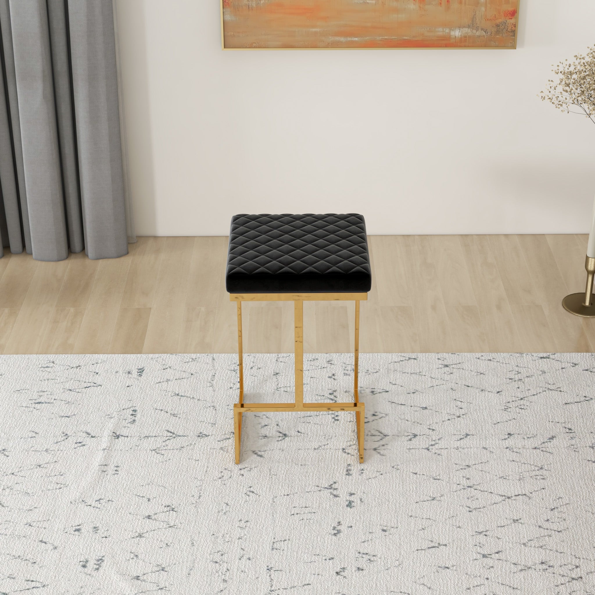 Felicia Black Velvet Counter Stool