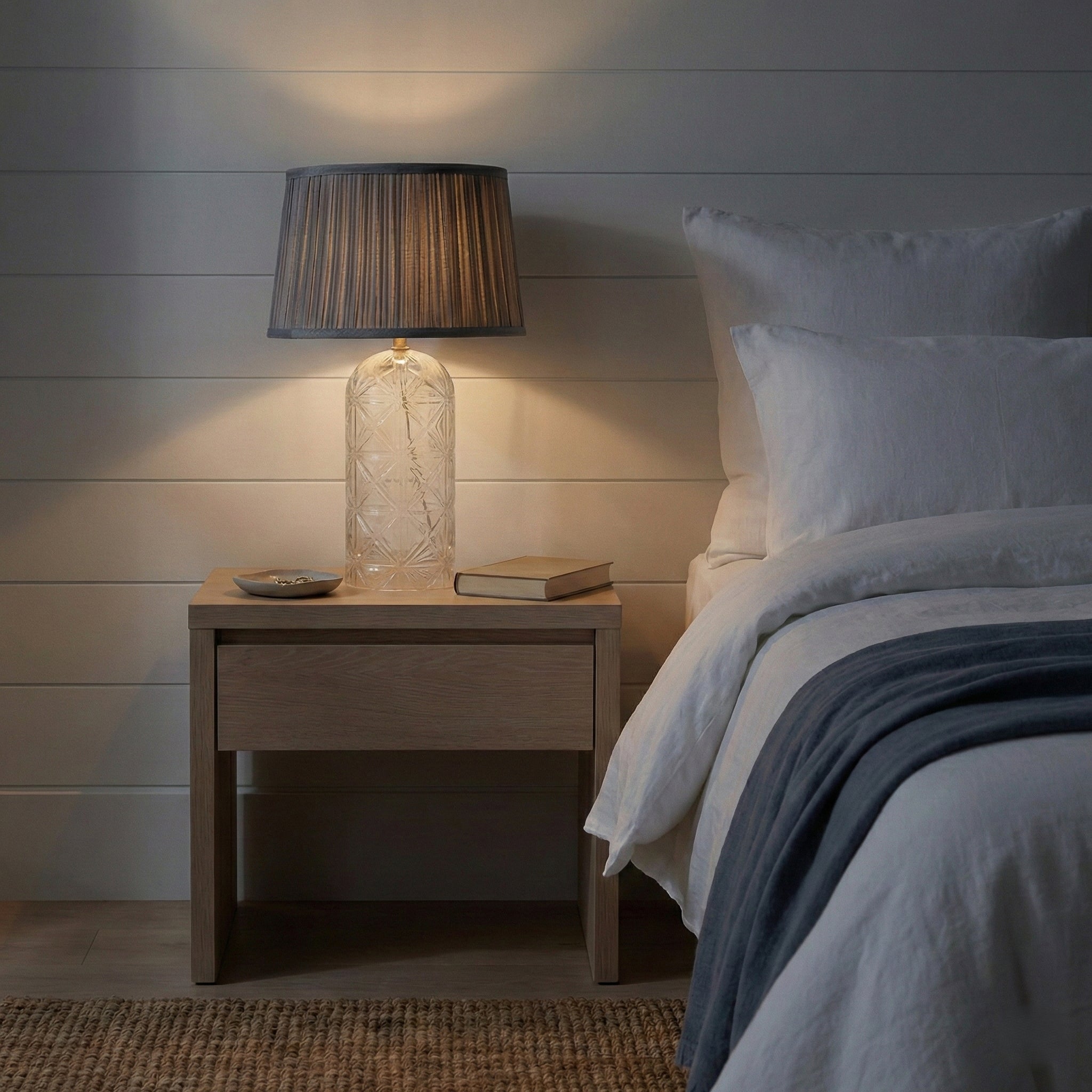 Firefly Gold Clear Glass Table Lamp With Grey Shadey
