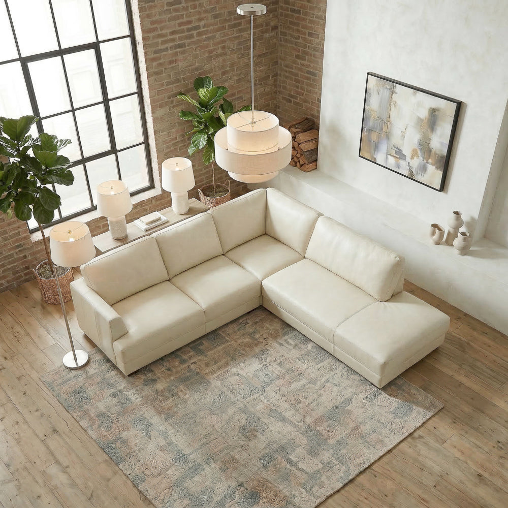 Glendale Cream Real Leather Right Sectional Sofa