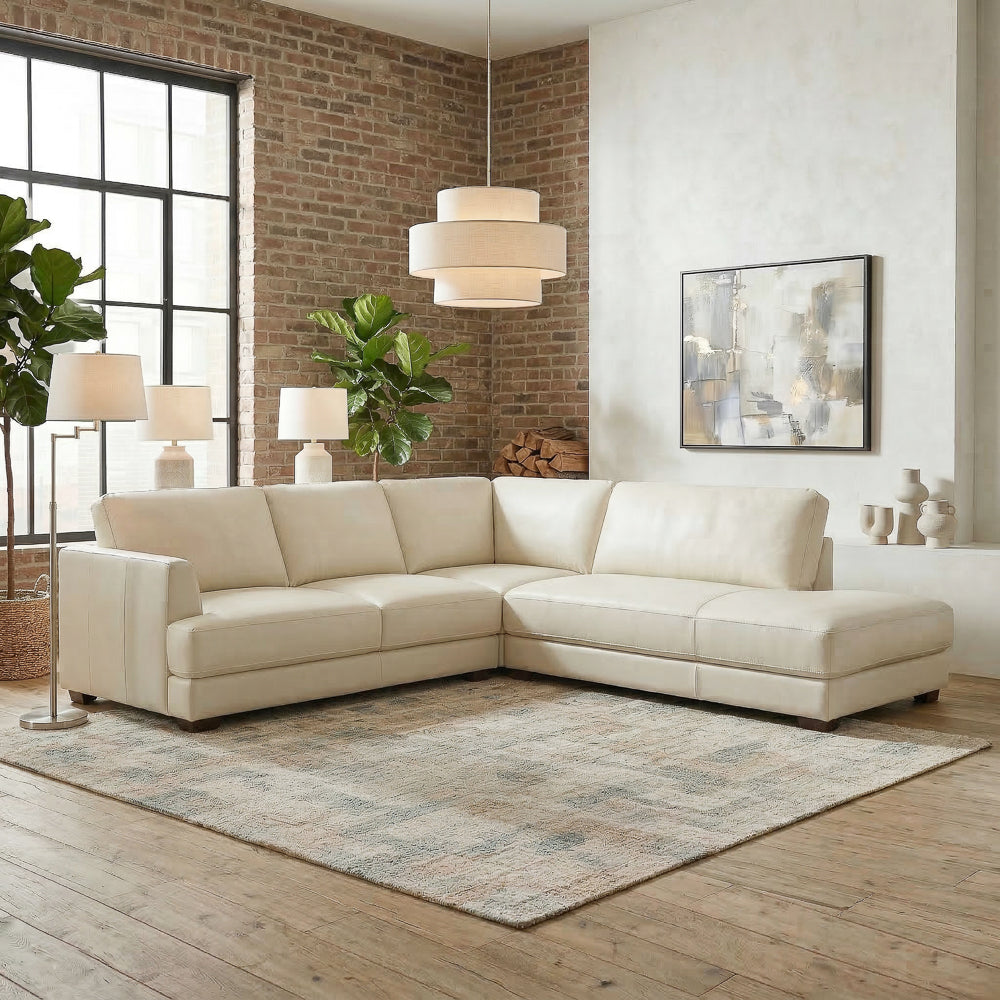 Glendale Cream Real Leather Right Sectional Sofa