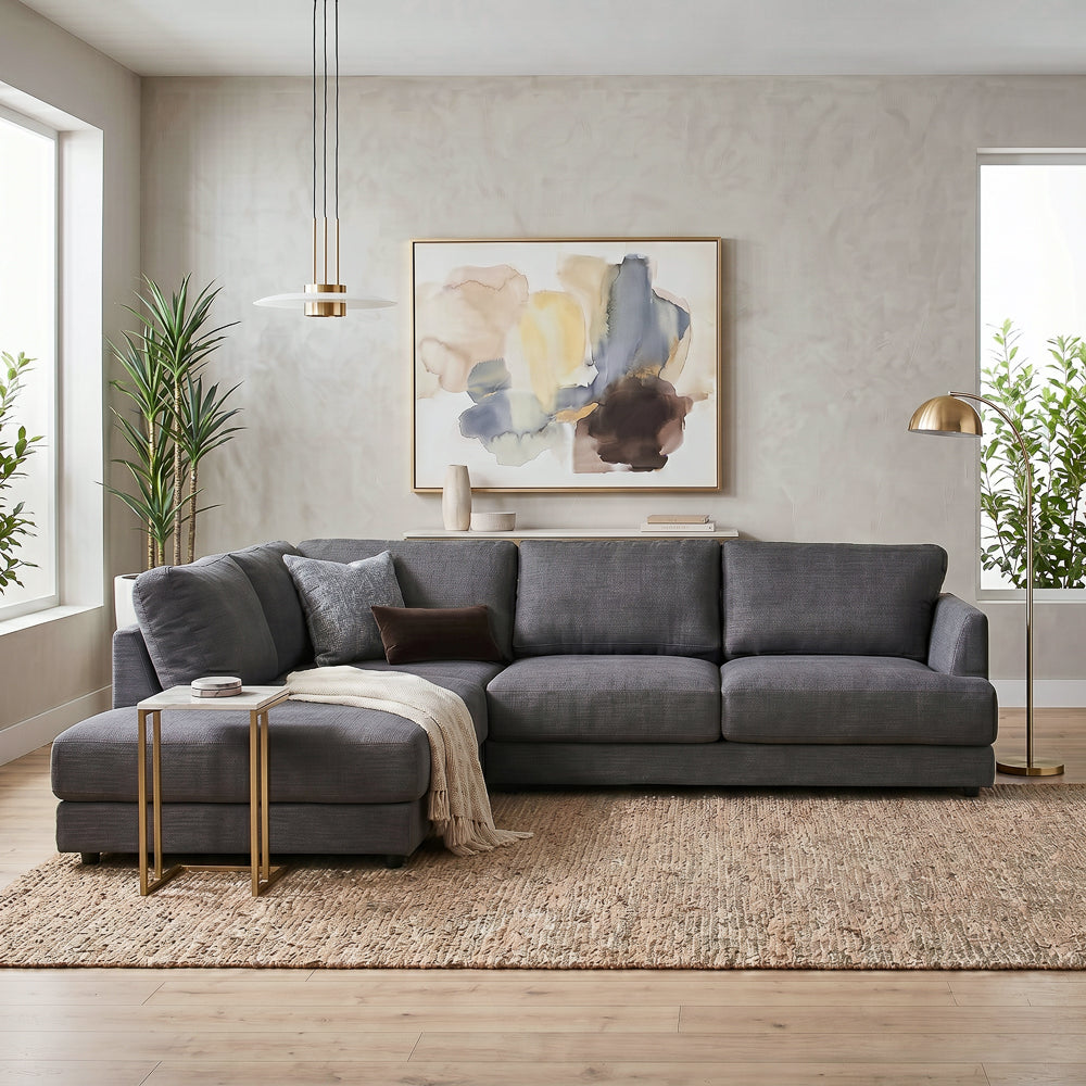 Glendale Grey Fabric L-Shaped Left Sectional Sofa