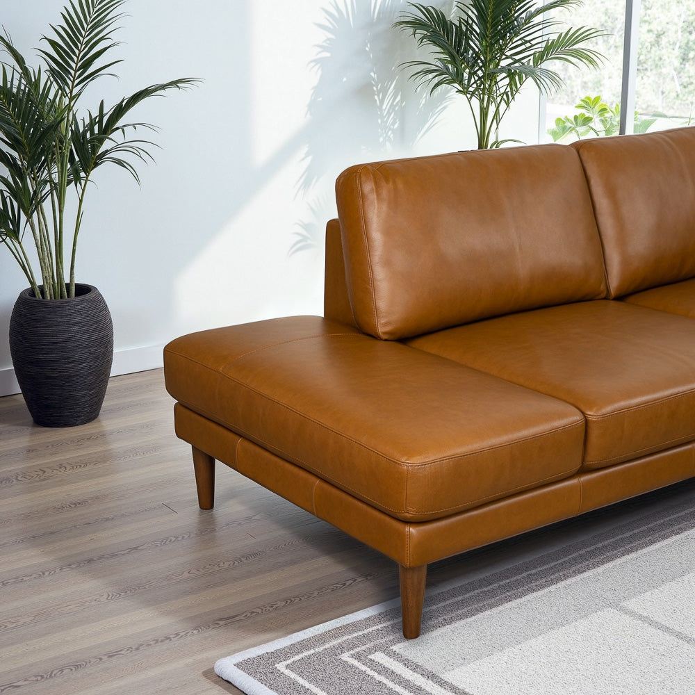 Harmony Tan Leather Sectional Sofa Left Facing Chaise