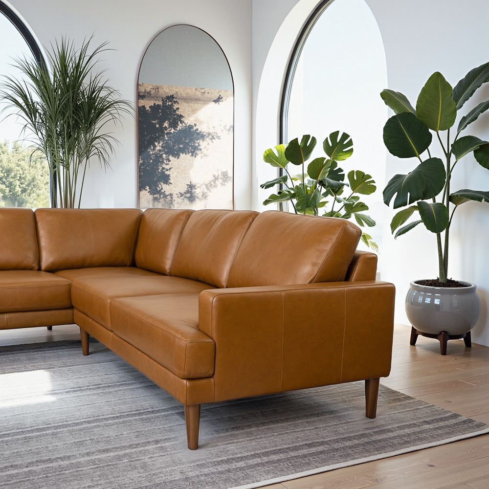 Harmony Tan Leather Sectional Sofa Left Facing Chaise
