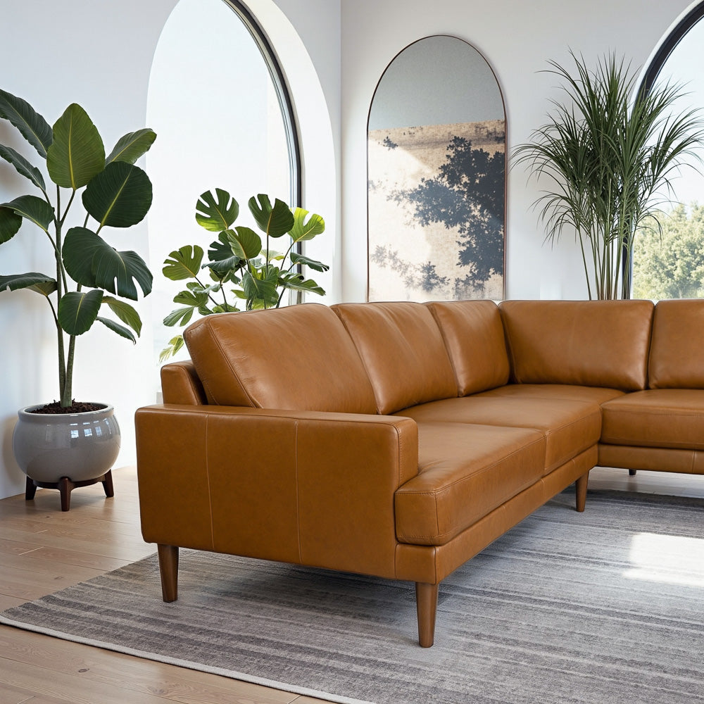 Harmony Tan Leather Sectional Sofa Right Facing Chaise