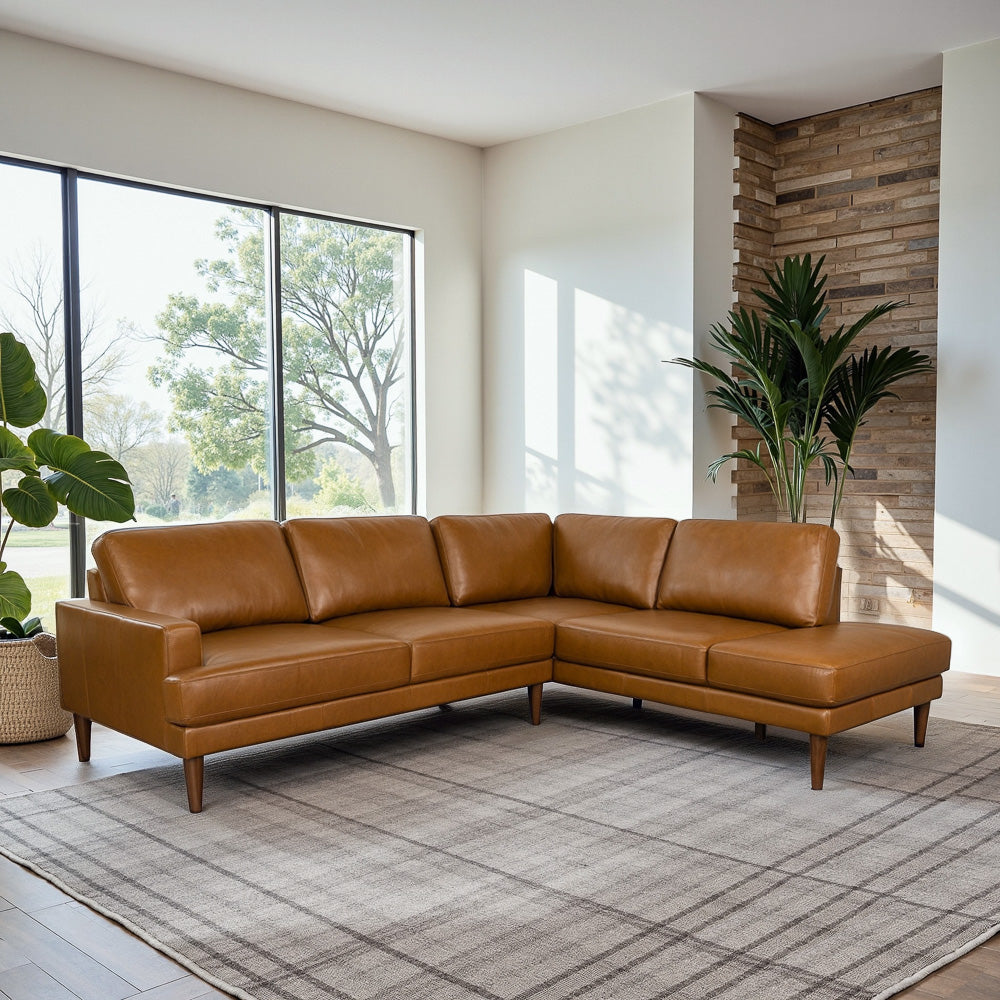 Harmony Tan Leather Sectional Sofa Right Facing Chaise