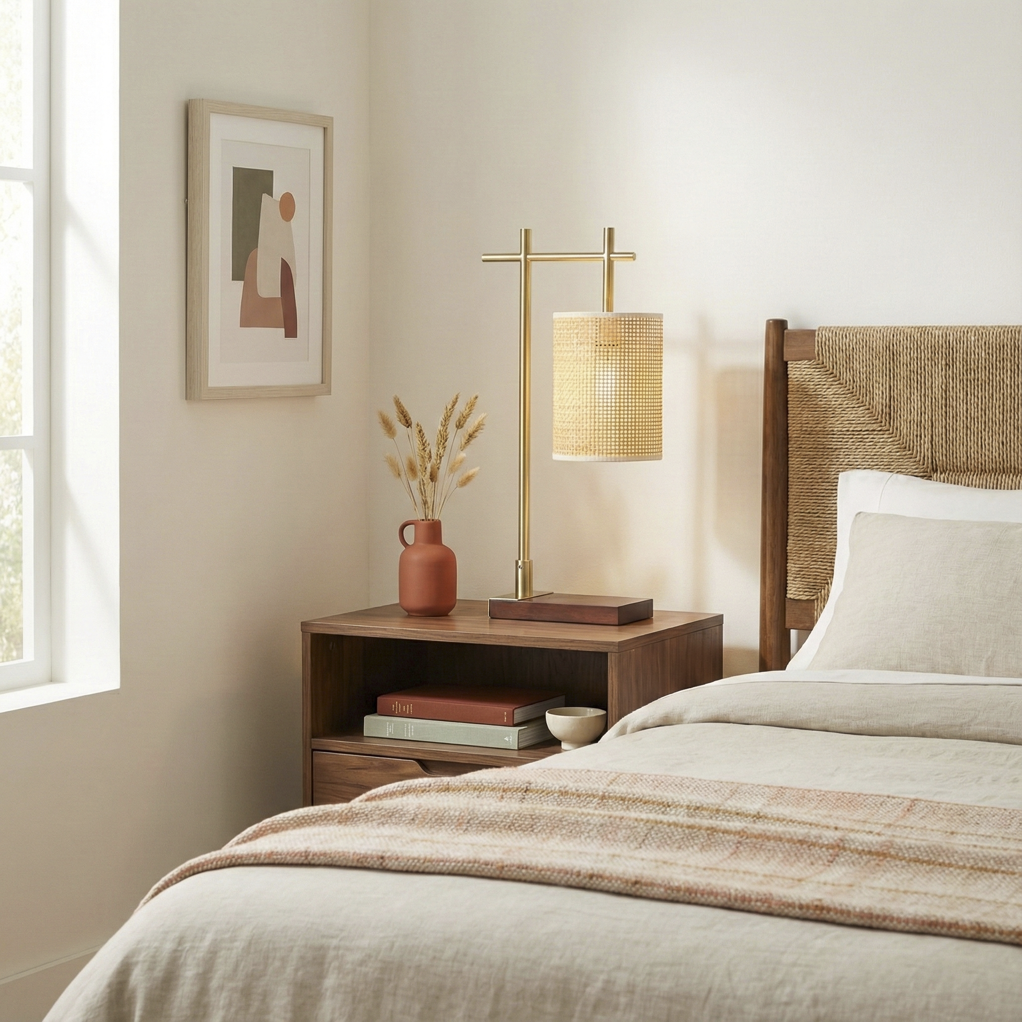 Helios Bamboo Lampshade Table Lamp - Dark Brown - Bronze
