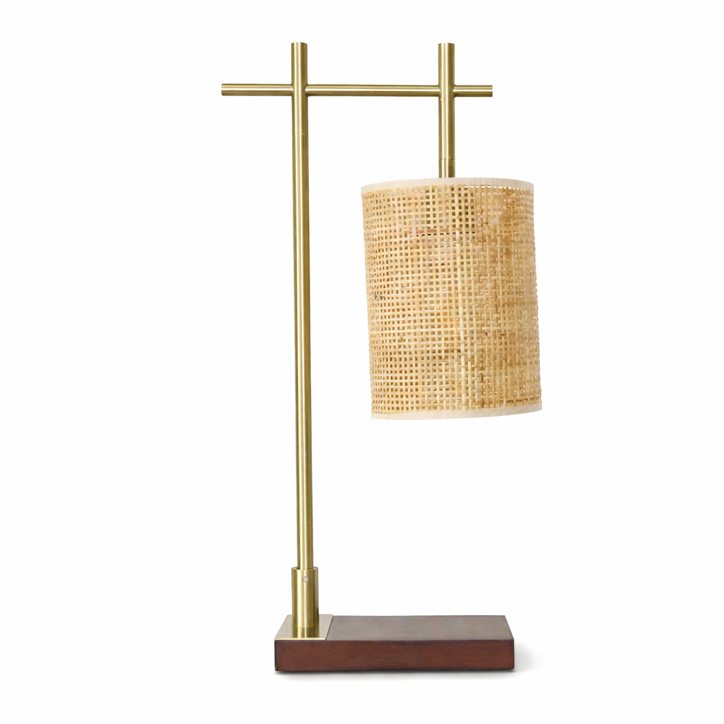Helios Bamboo Lampshade Table Lamp - Dark Brown - Bronze