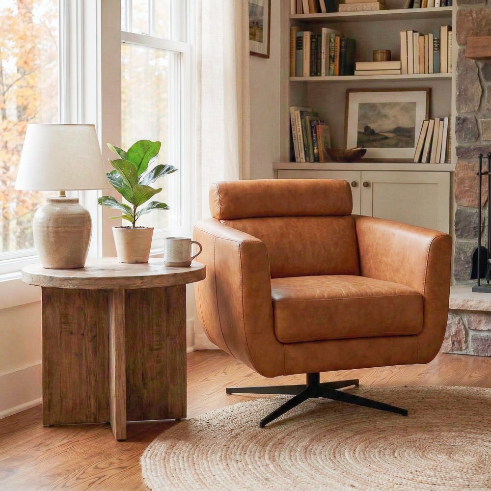 Herman Tan Leather Swivel Chair
