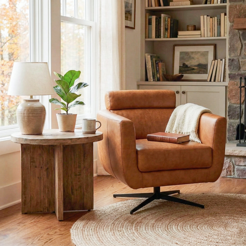 Herman Tan Leather Swivel Chair
