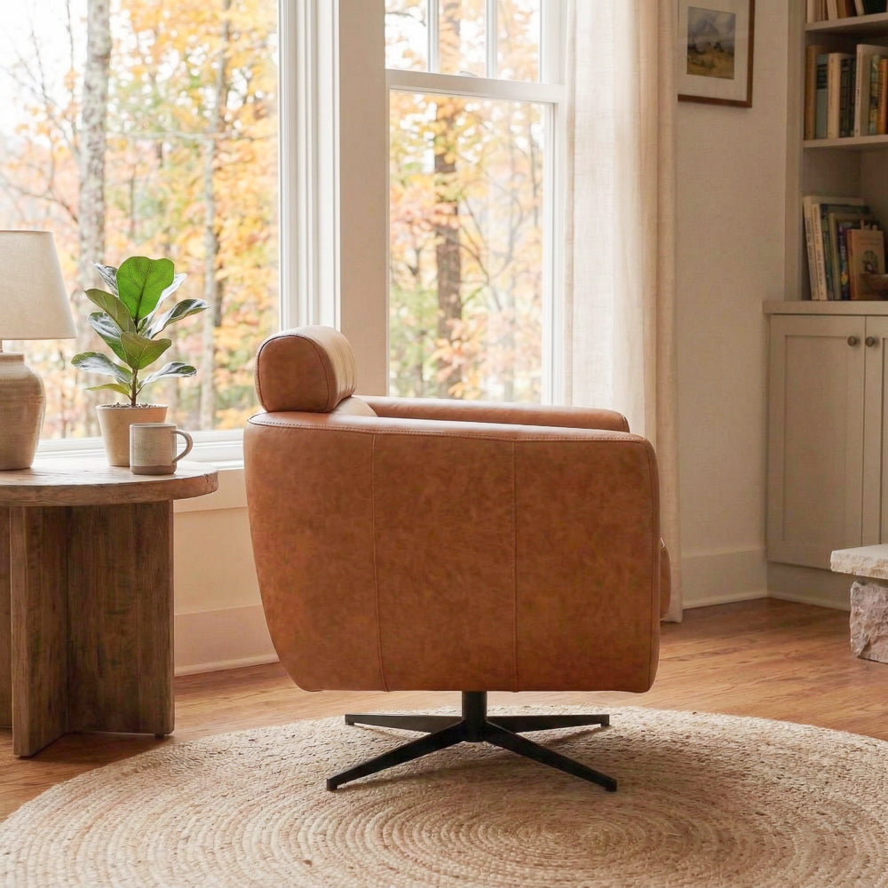 Herman Tan Leather Swivel Chair
