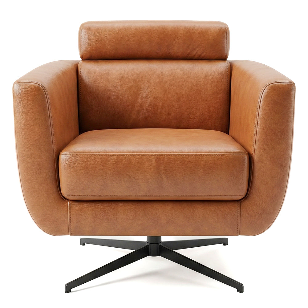 Herman Tan Leather Swivel Chair