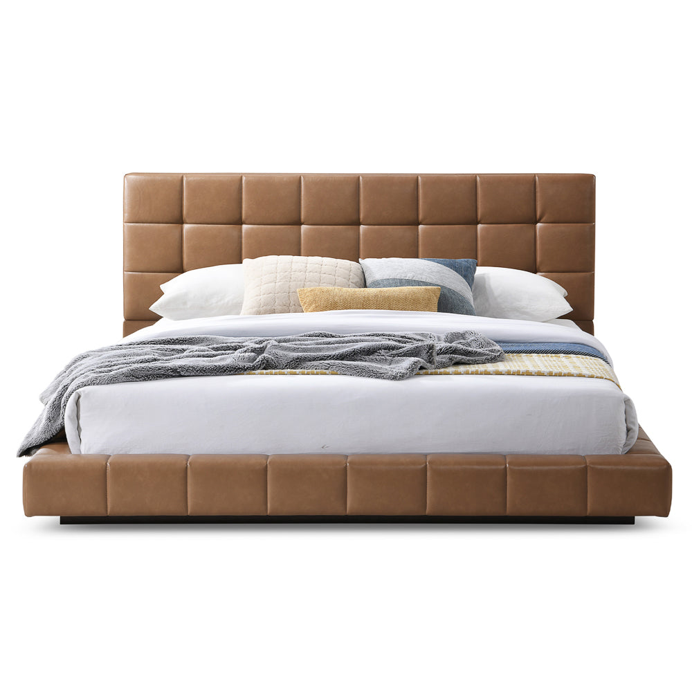Hughes King Tan Vegan Leather Platform Bed