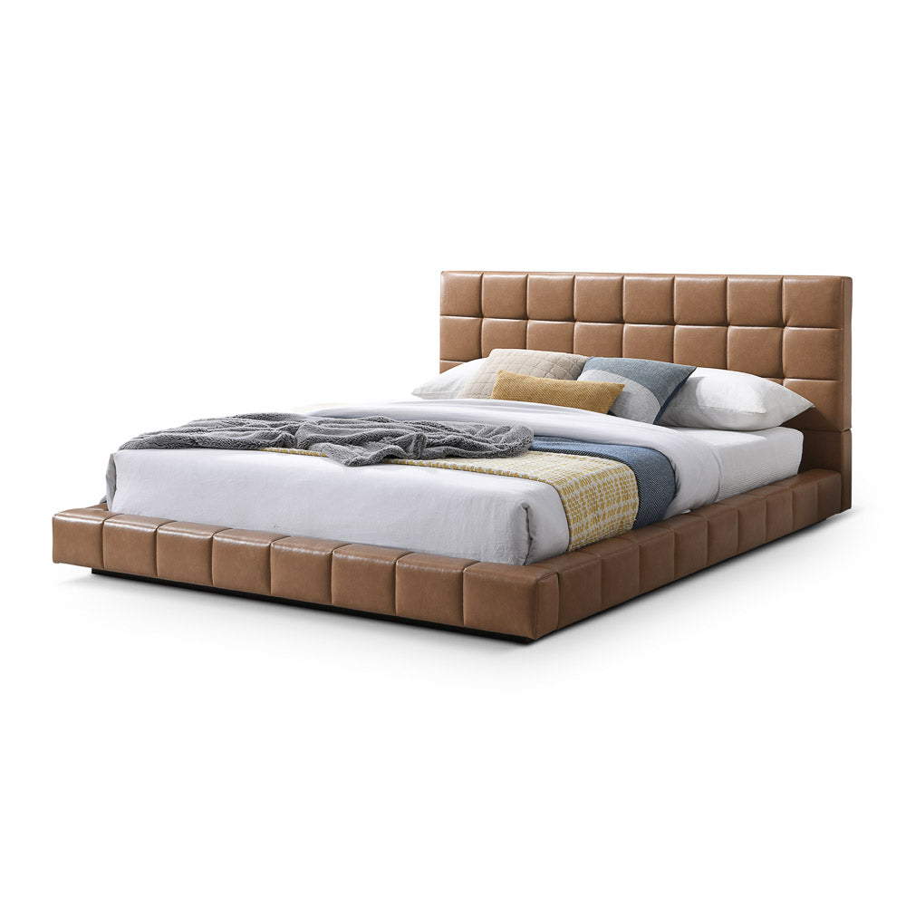 Hughes Queen Tan Vegan Leather Platform Bed
