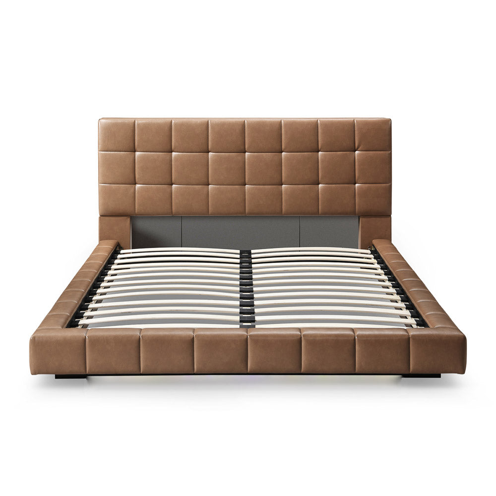 Hughes Queen Tan Vegan Leather Platform Bed