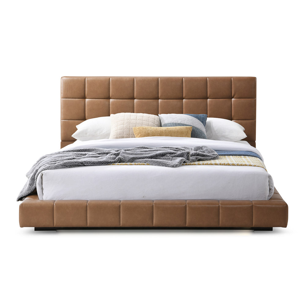Hughes Queen Tan Vegan Leather Platform Bed