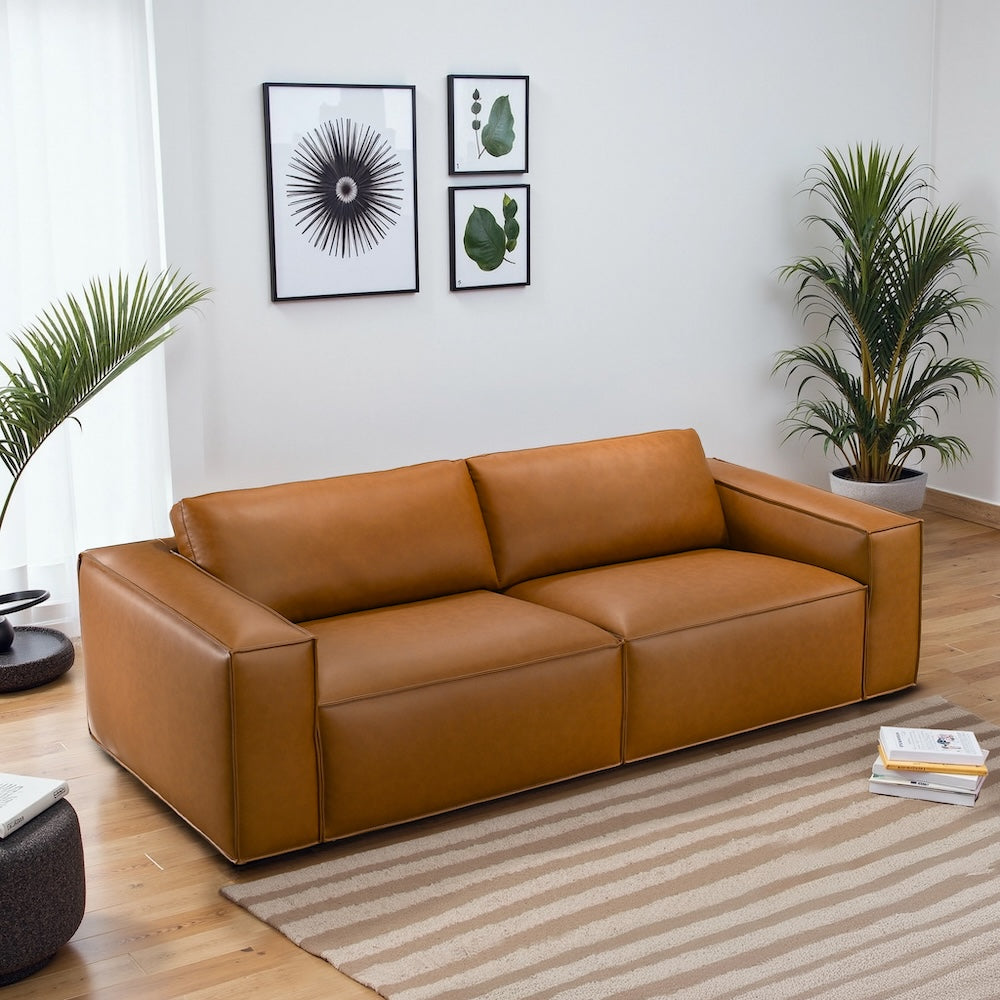 Huxley Cognac Vegan Leather Sofa