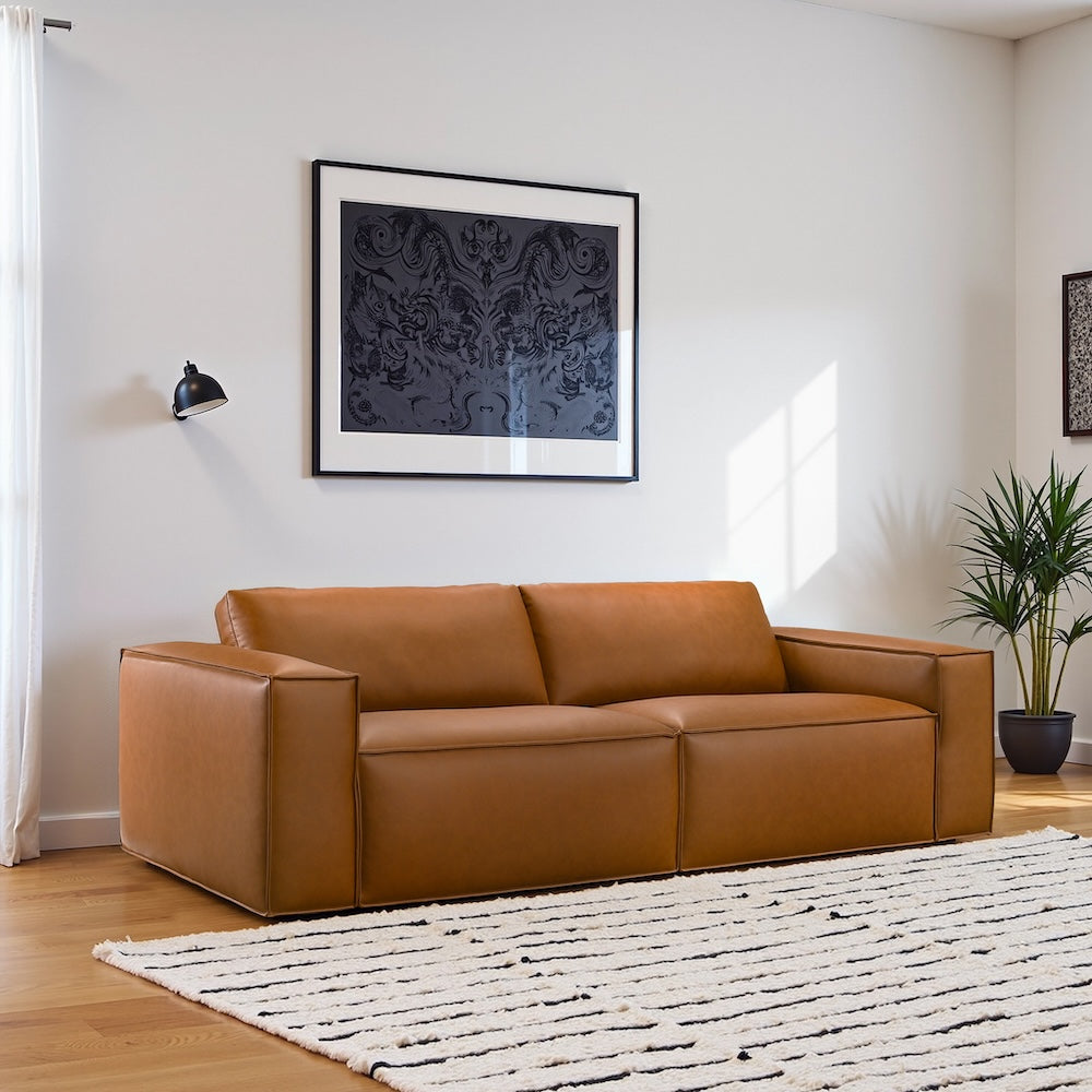 Huxley Cognac Vegan Leather Sofa
