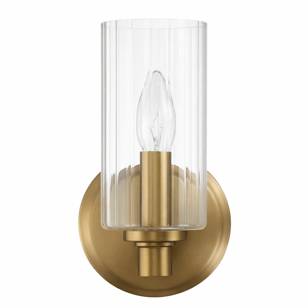 Jardin Single Light Wall Sconce With Clear Ribbed Glass - Satin Brass