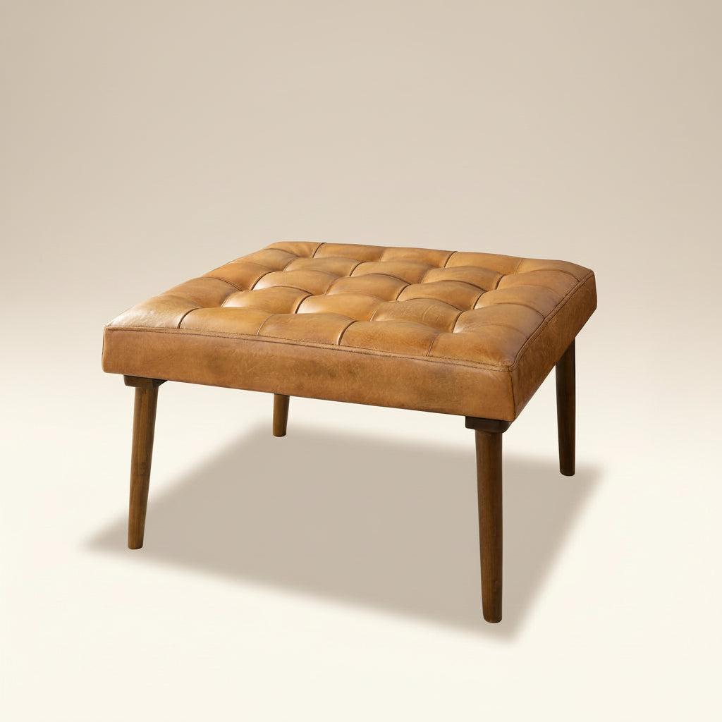 Katy Antique Tan Leather Ottoman w/o Buttons