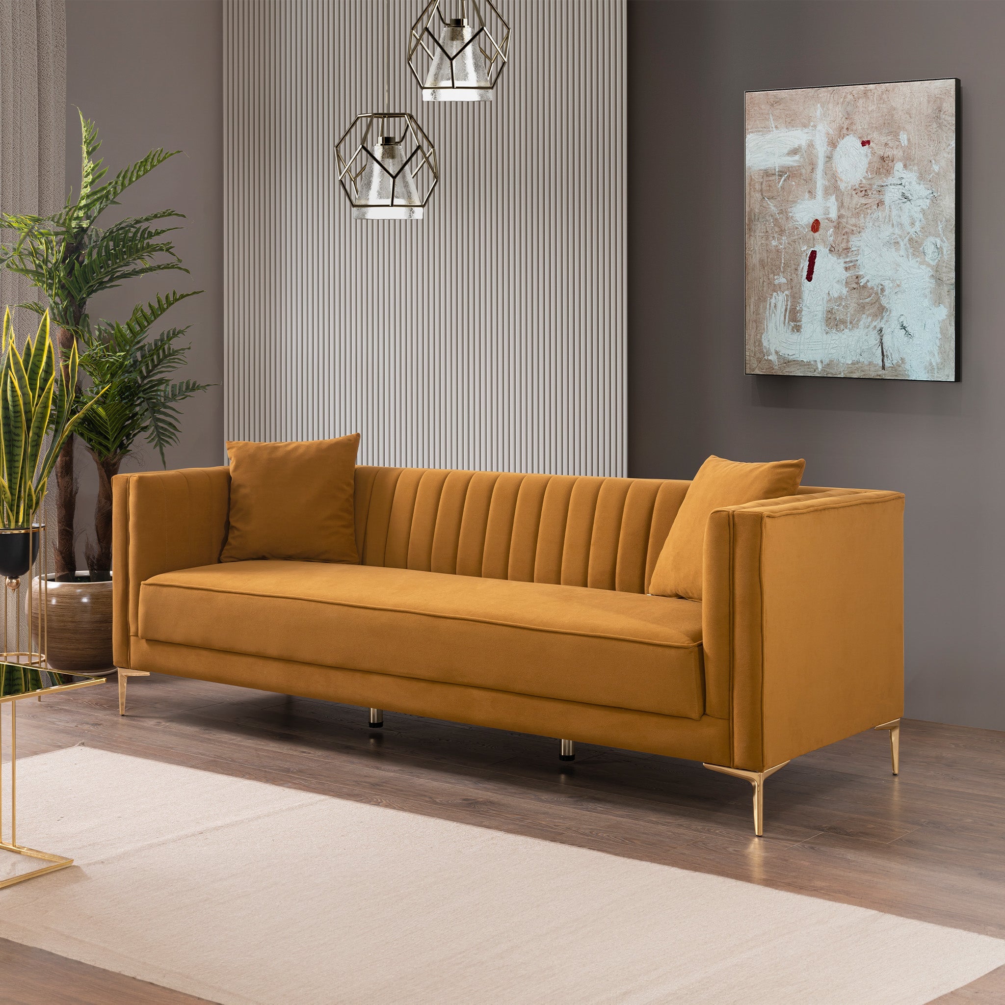 Kendra Cognac Velvet Sofa