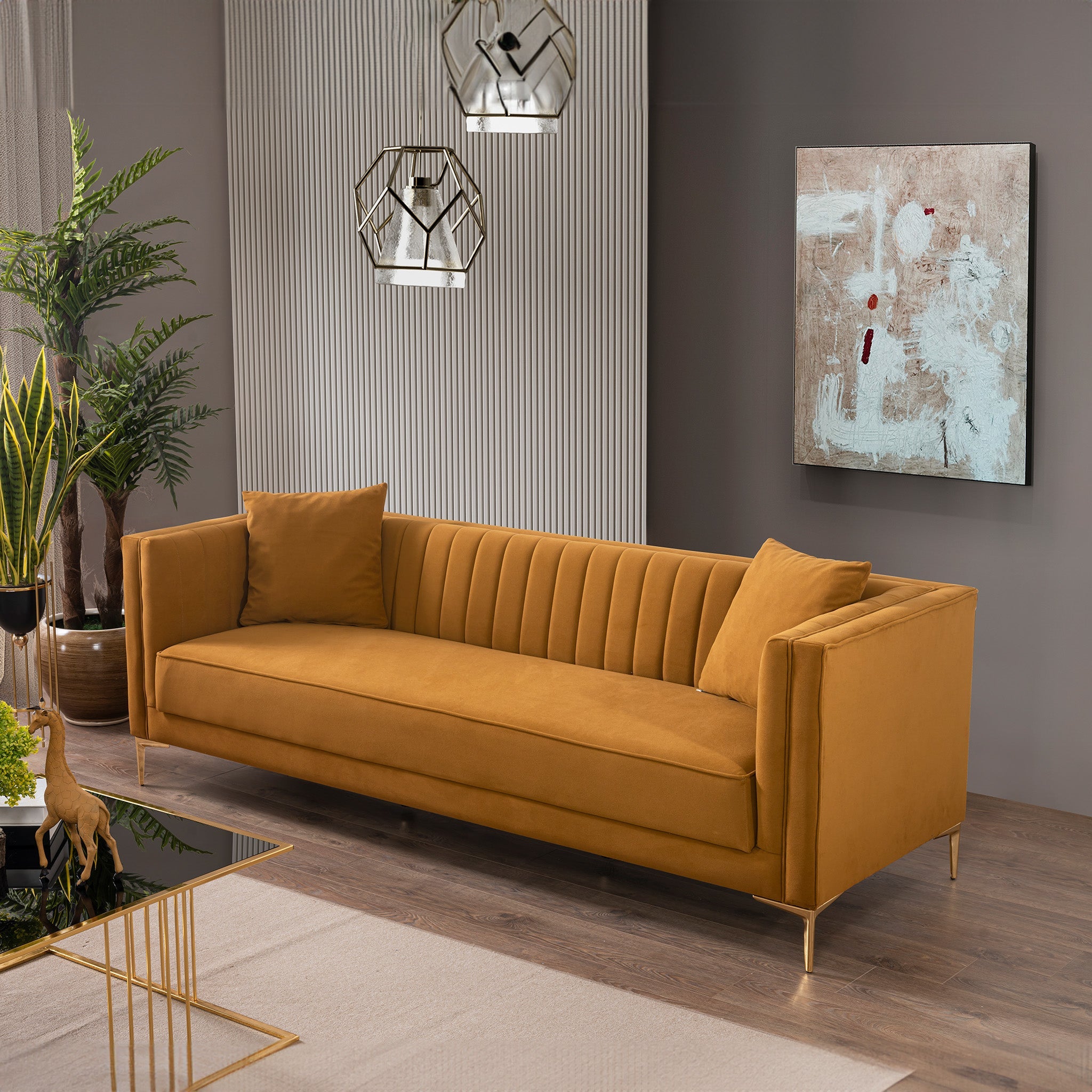 Kendra Cognac Velvet Sofa