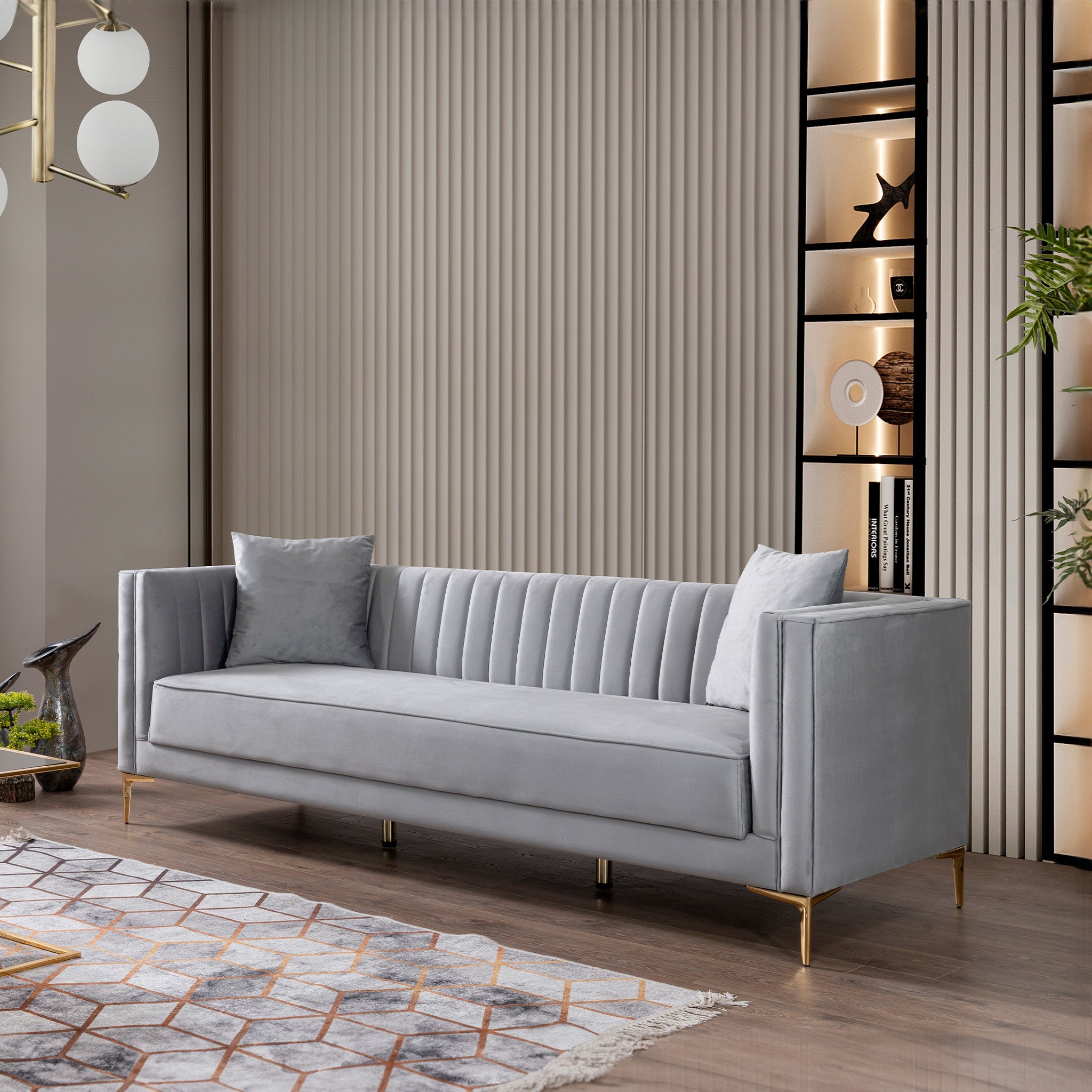 Kendra Light Grey Velvet Sofa