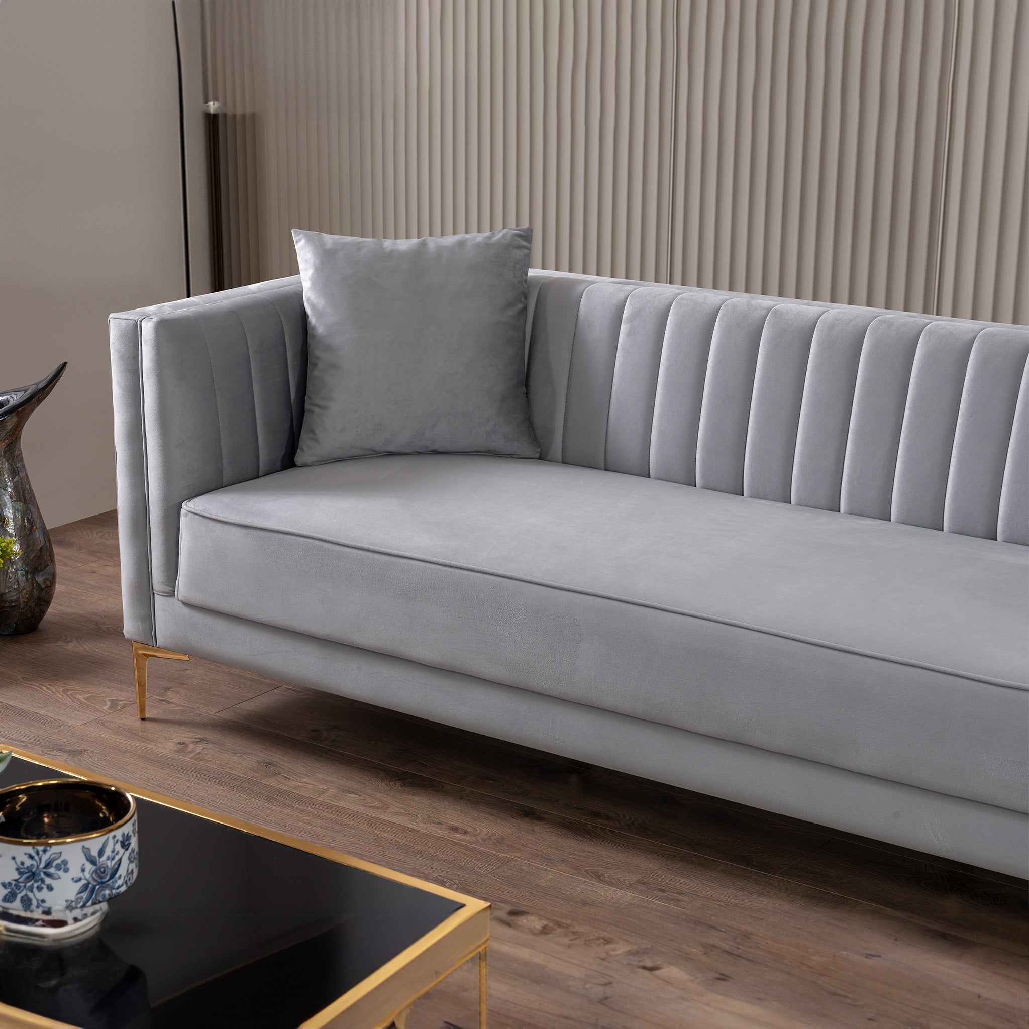 Kendra Light Grey Velvet Sofa