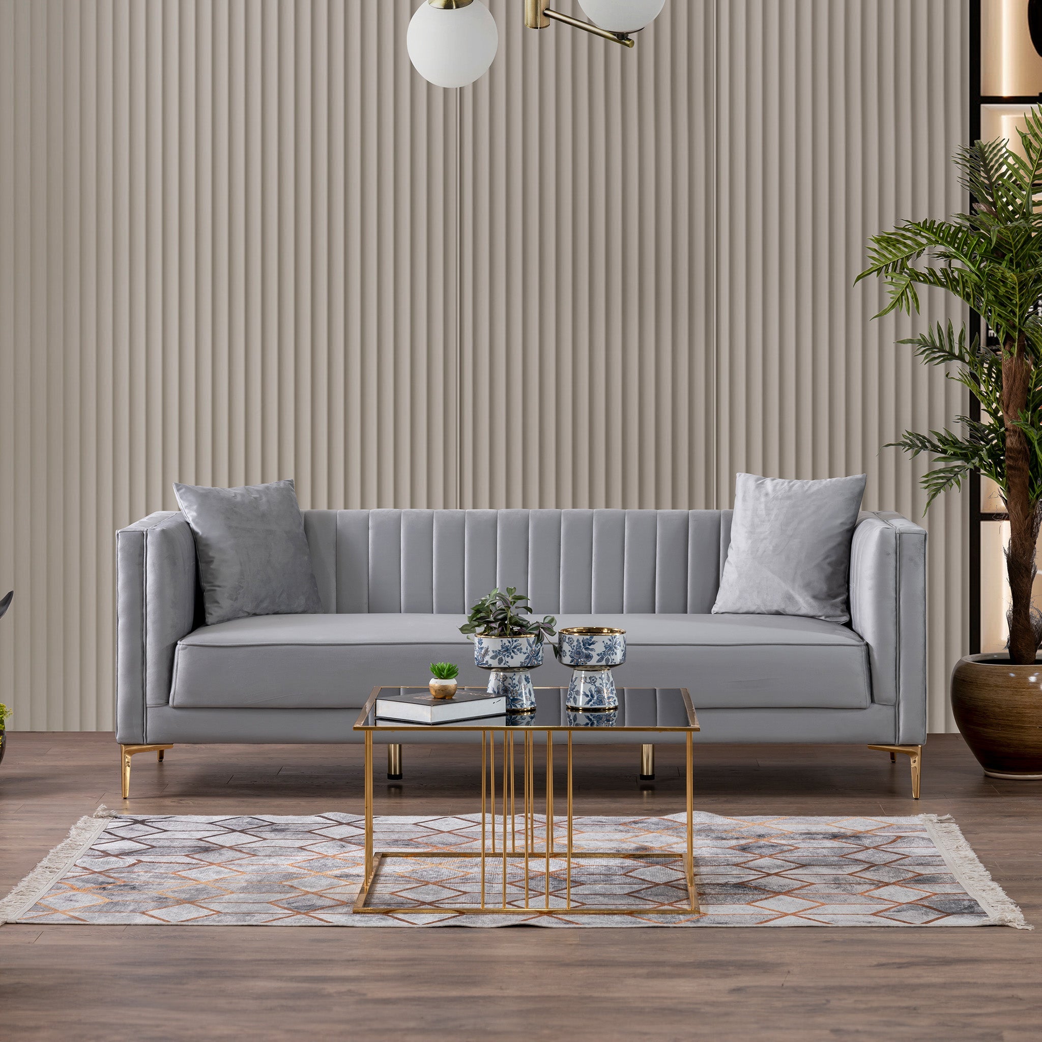Kendra Light Grey Velvet Sofa