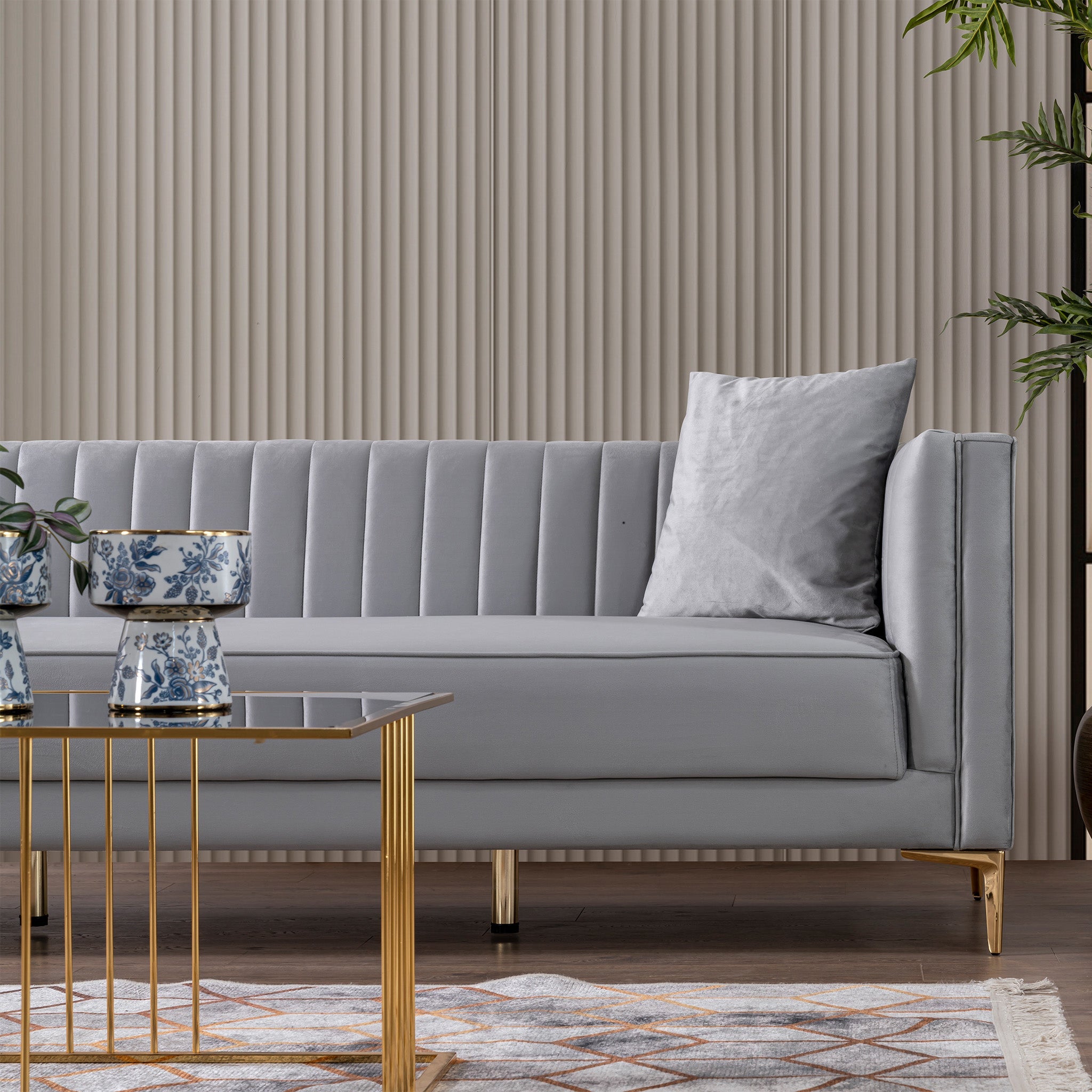 Kendra Light Grey Velvet Sofa