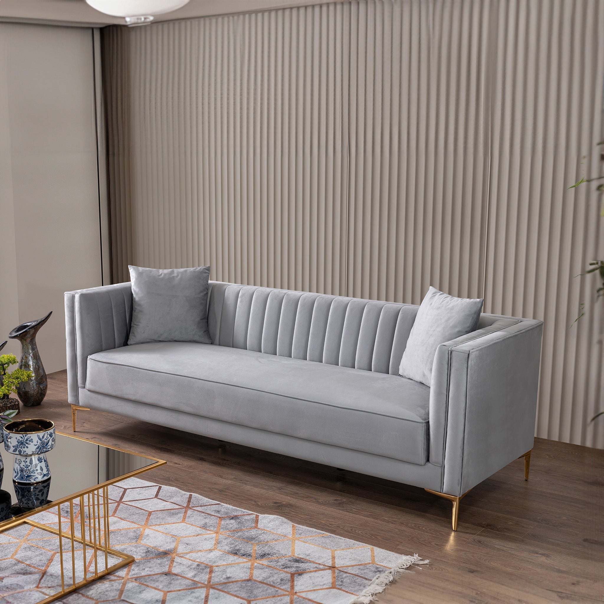 Kendra Light Grey Velvet Sofa