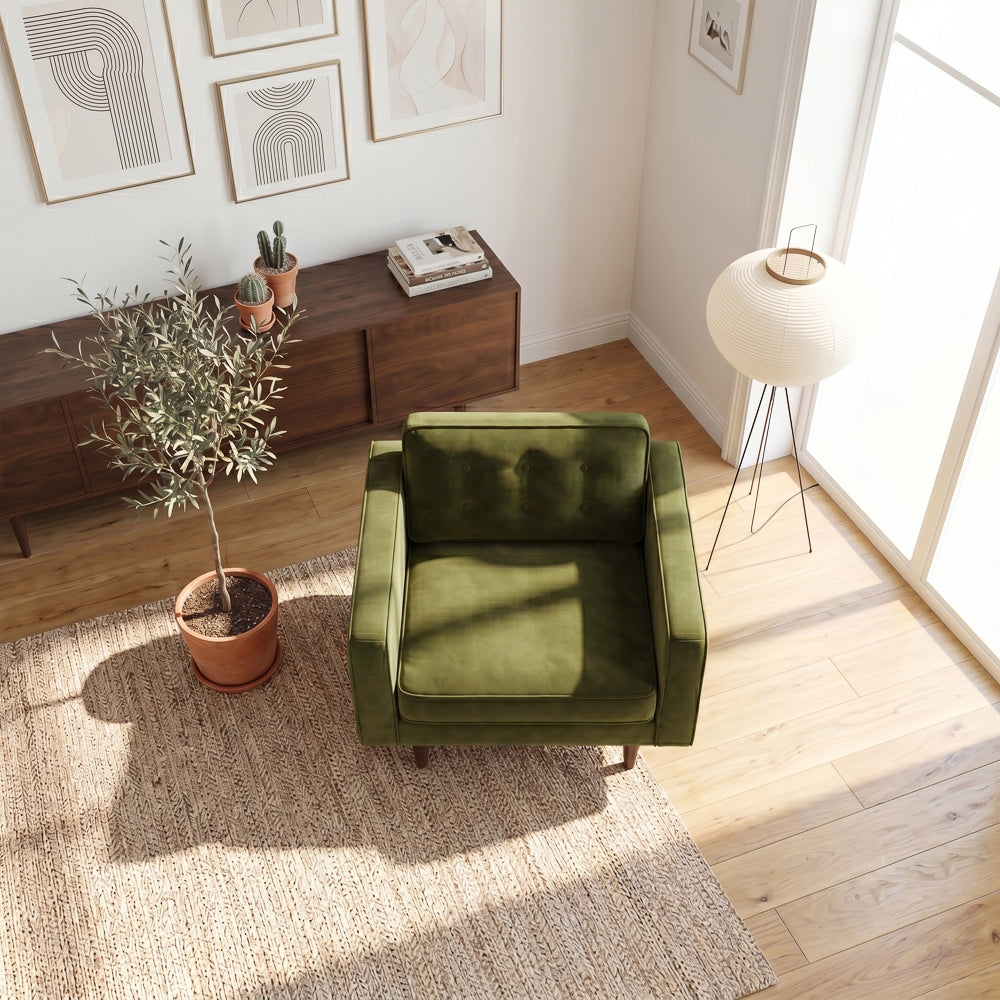 Kirby Olive Green Velvet Armchair
