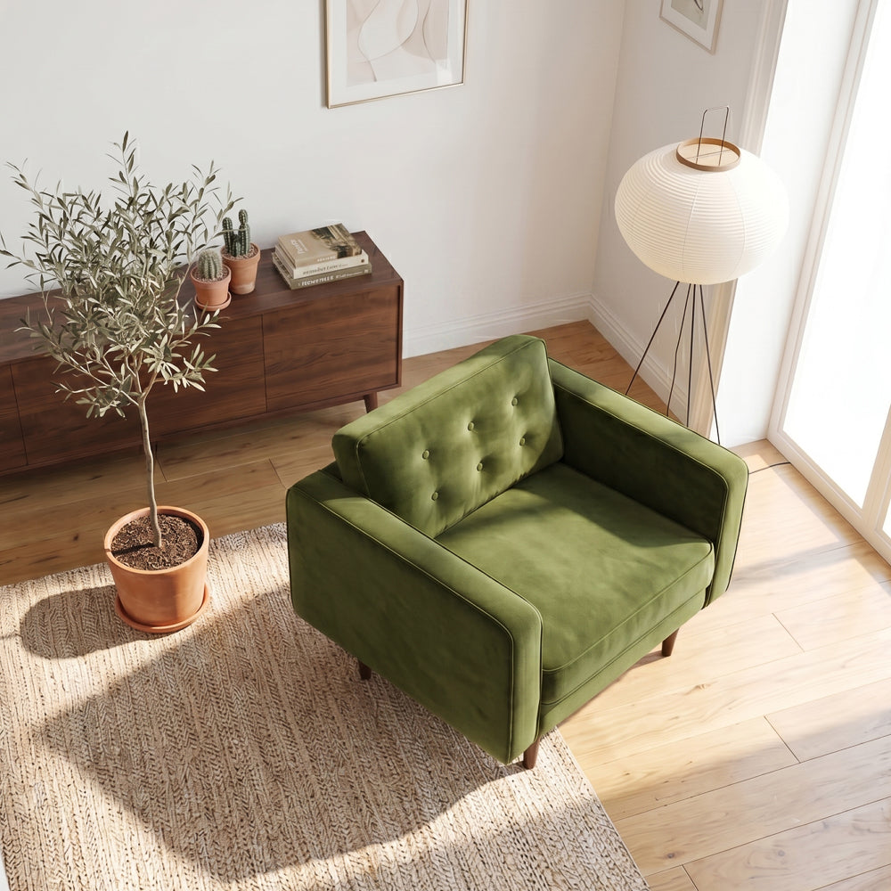 Kirby Olive Green Velvet Armchair