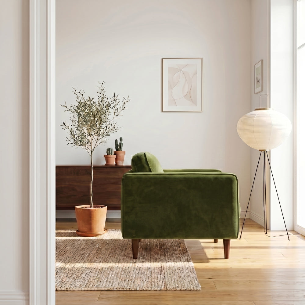 Kirby Olive Green Velvet Armchair
